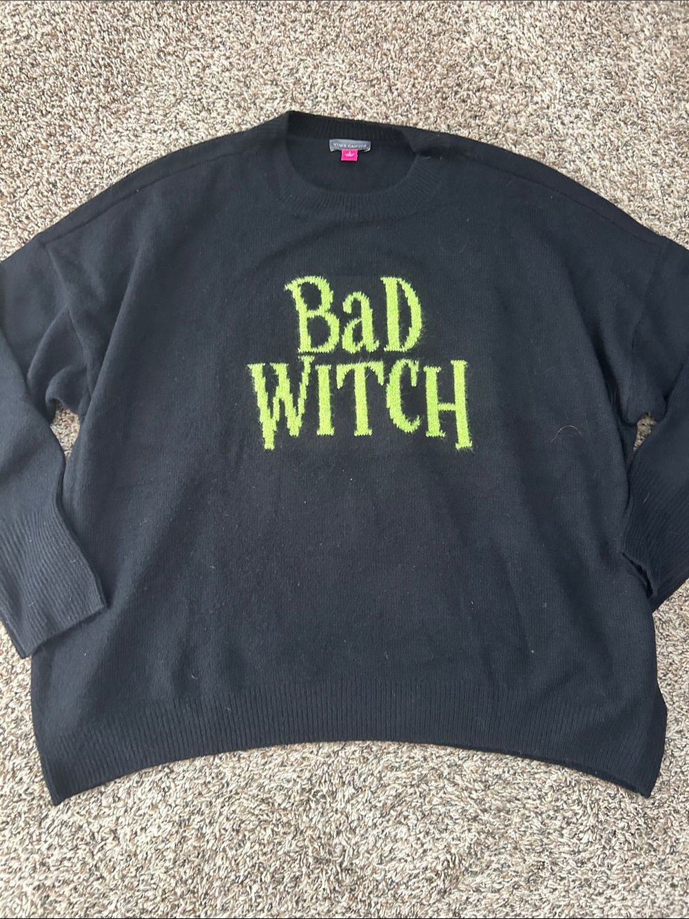 Bad Witch Black Crewneck Sweater with Lime Graphic Halloween Wicked size large